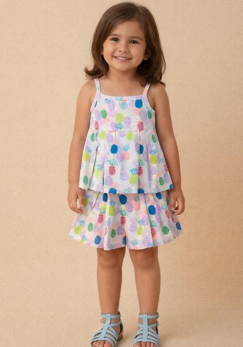 Purple Printed Cotton Co Ord Set For Girls