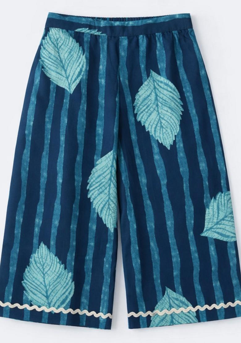 Teal Blue Printed Cotton Co Ord Set For Girls - Indya