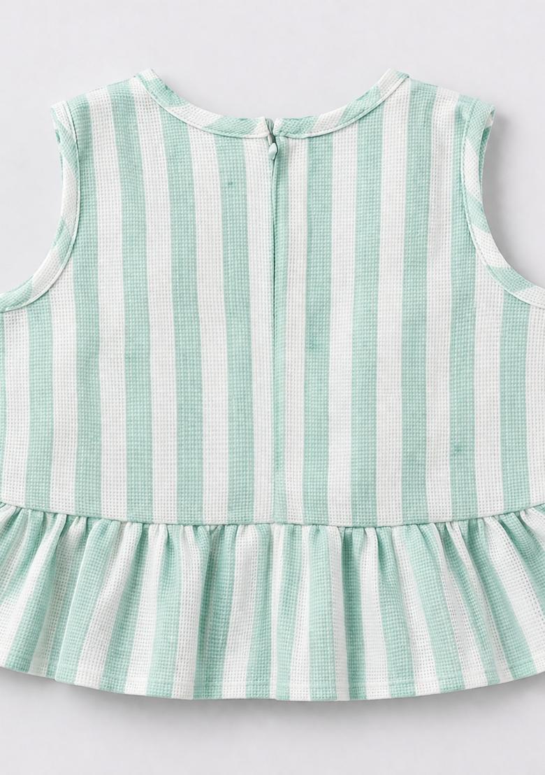 Mint Striped Polyester Co Ord Set For Girls - Indya
