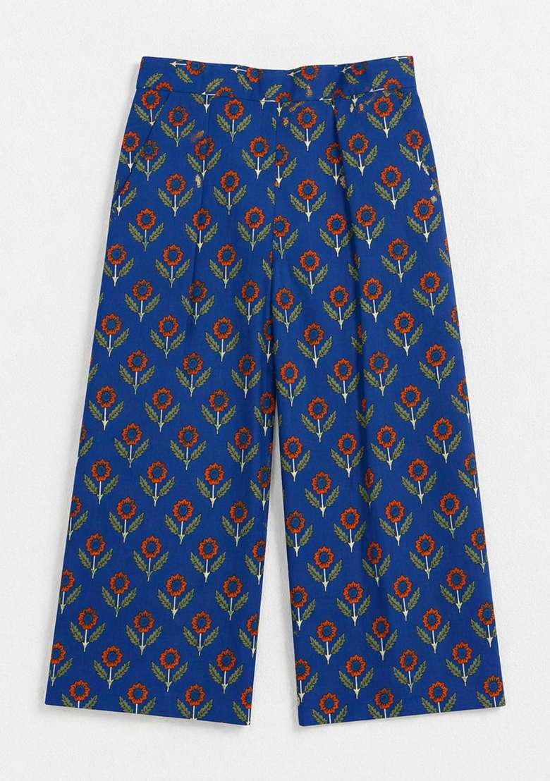 Royal Blue Printed Cambric Co Ord Set For Girls - Indya