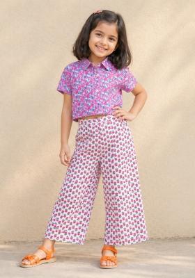 Pink Floral Printed Cambric Co Ord Set For Girls