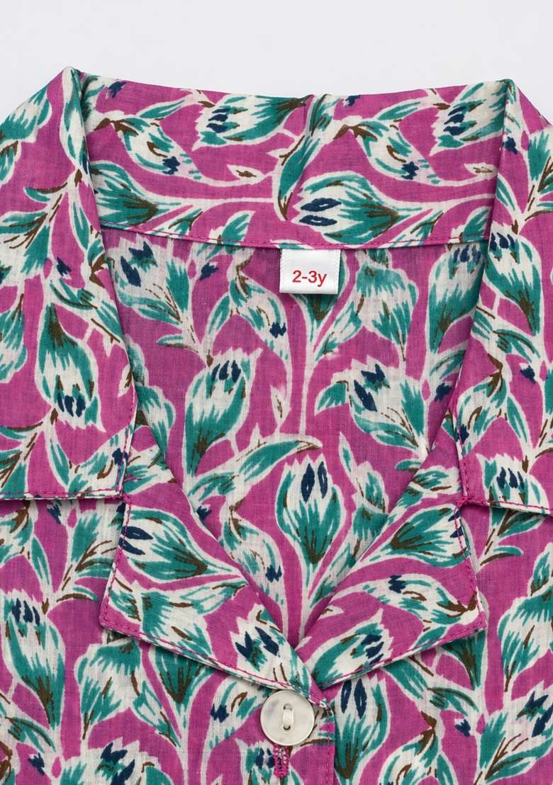Pink Floral Printed Cambric Co Ord Set For Girls - Indya