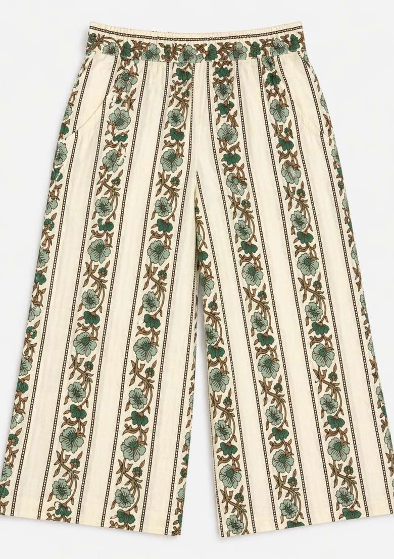 White Floral Printed Cambric Co Ord Set For Girls - Indya