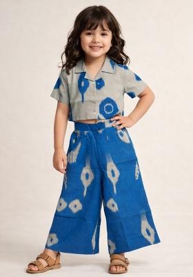 Blue Printed Cambric Co Ord Set For Girls
