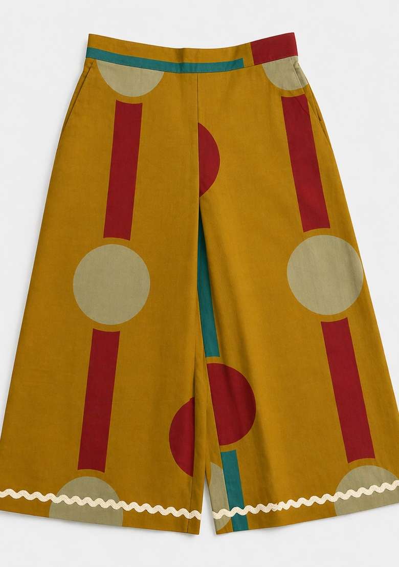Mustard Colorblock Cambric Co Ord Set For Girls - Indya