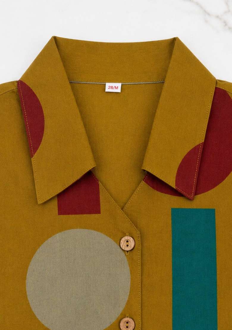 Mustard Colorblock Cambric Co Ord Set For Girls - Indya