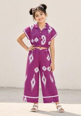 Purple Printed Cambric Co Ord Set For Girls