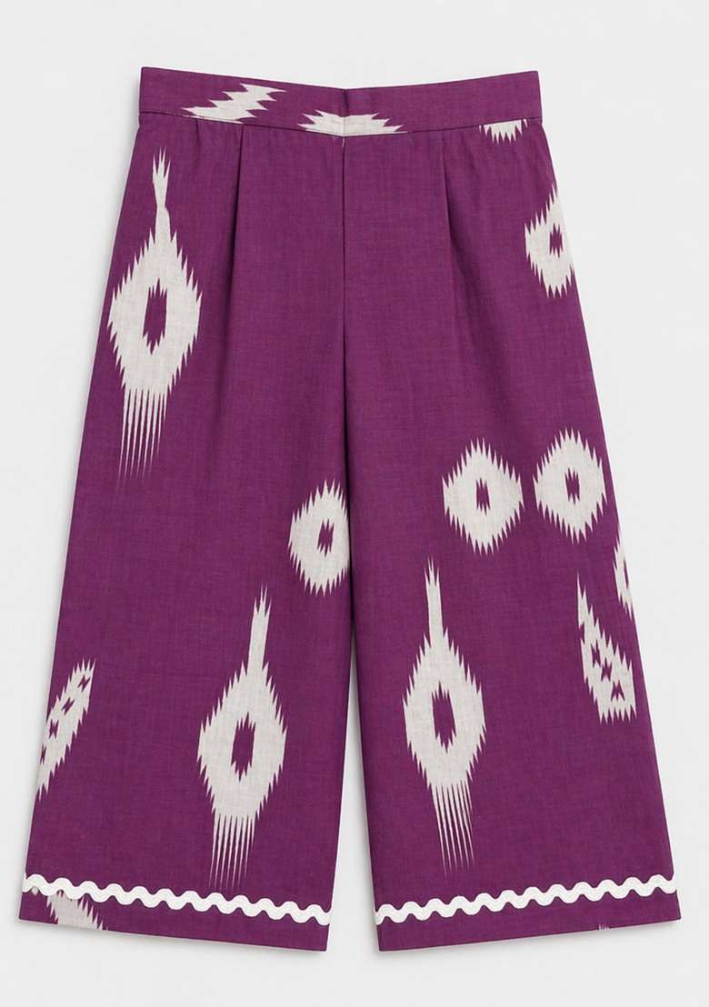 Purple Printed Cambric Co Ord Set For Girls - Indya