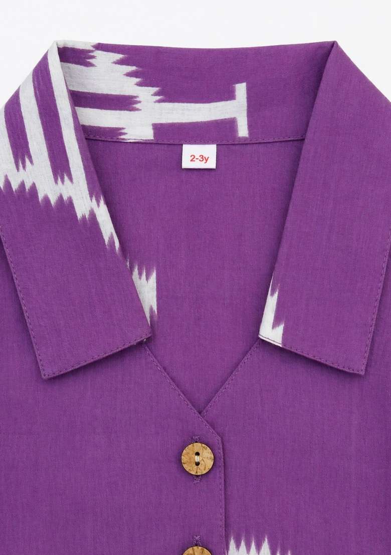 Purple Printed Cambric Co Ord Set For Girls - Indya