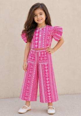 Fuchsia Printed Cambric Co Ord Set For Girls