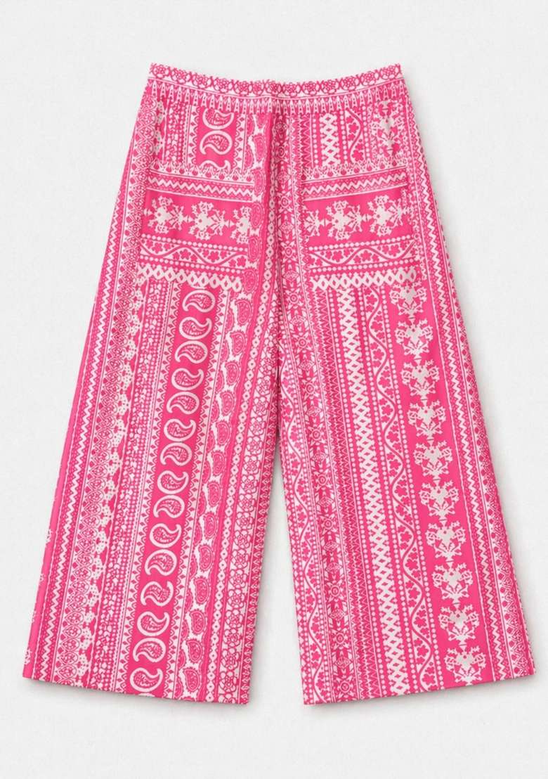 Fuchsia Printed Cambric Co Ord Set For Girls - Indya