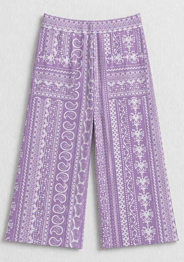 Purple Printed Cambric Co Ord Set For Girls - Indya