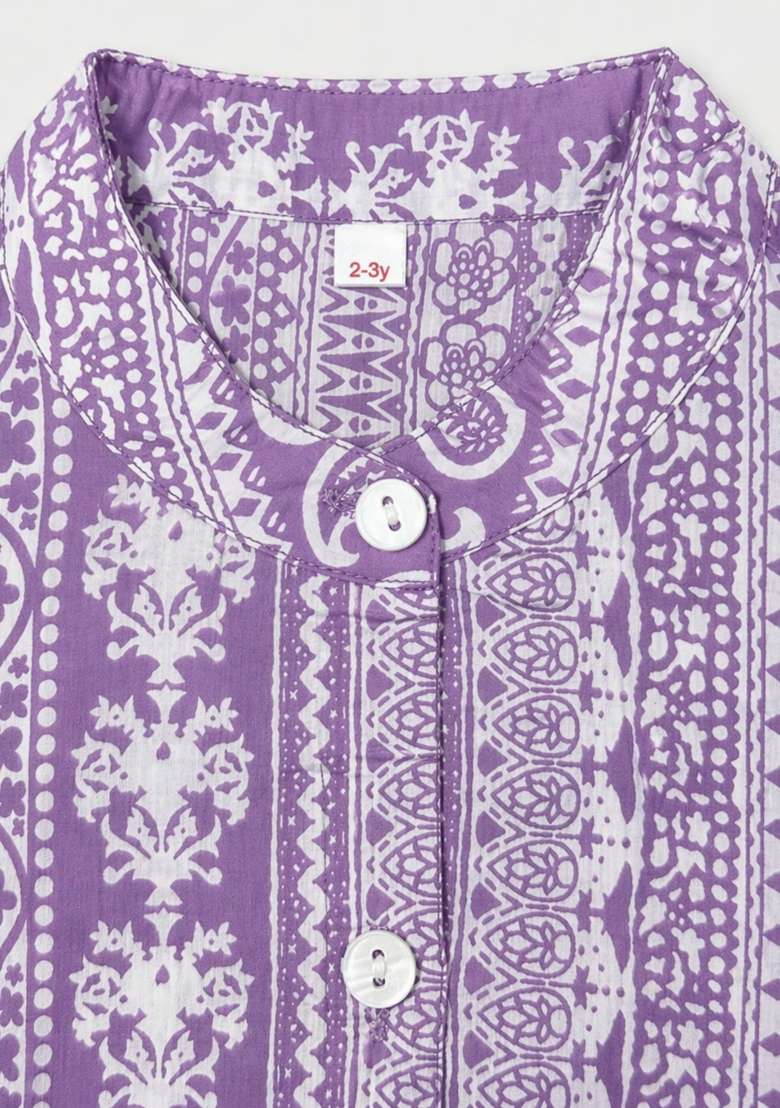 Purple Printed Cambric Co Ord Set For Girls - Indya