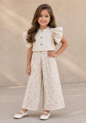 Off White Printed Cambric Co Ord Set For Girls