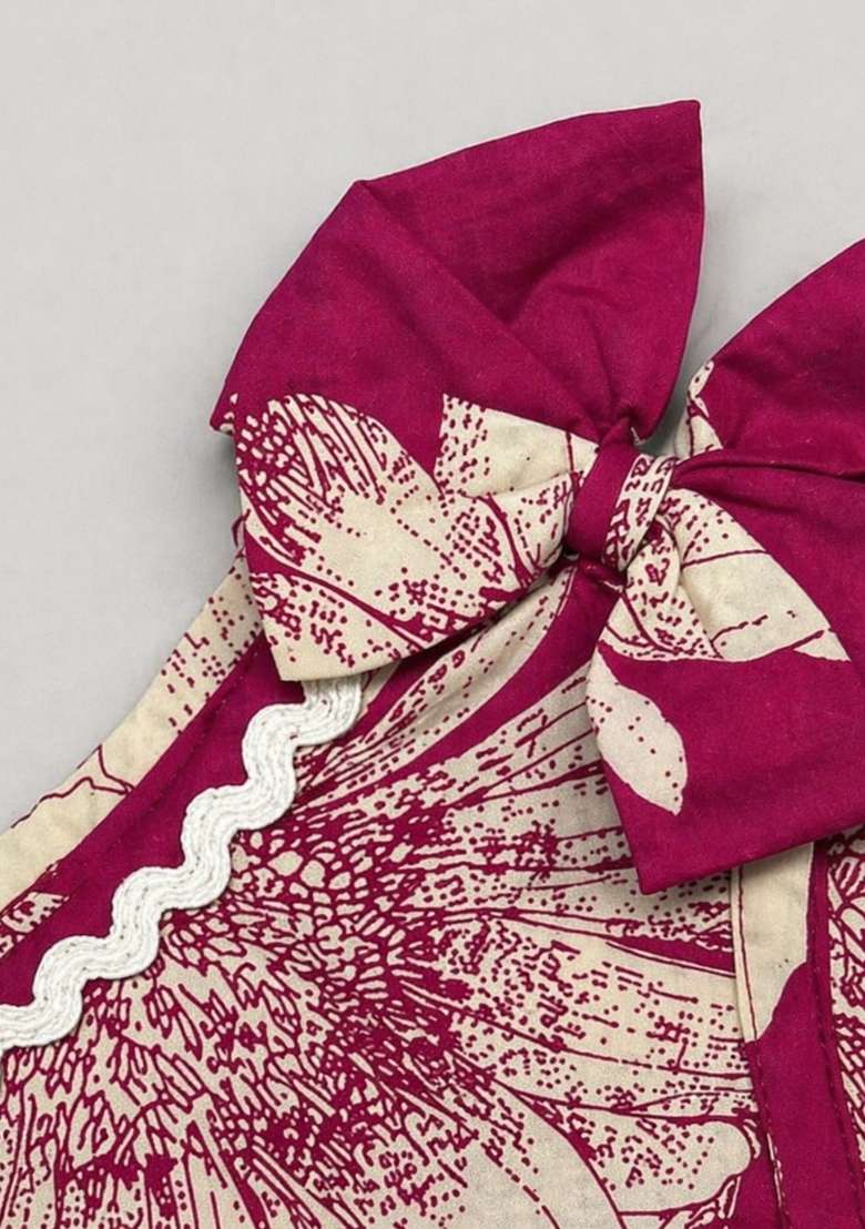 Fuchsia Floral Printed Cambric Co Ord Set For Girls - Indya