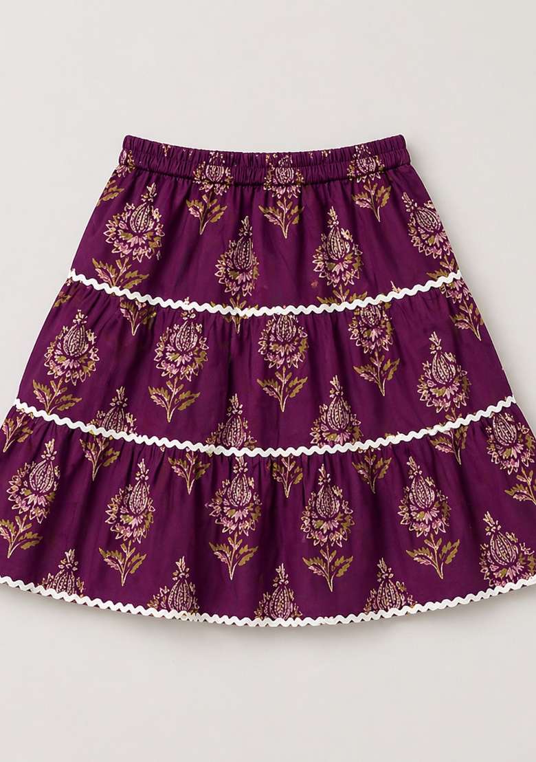 Wine Floral Printed Cambric Co Ord Set For Girls - Indya