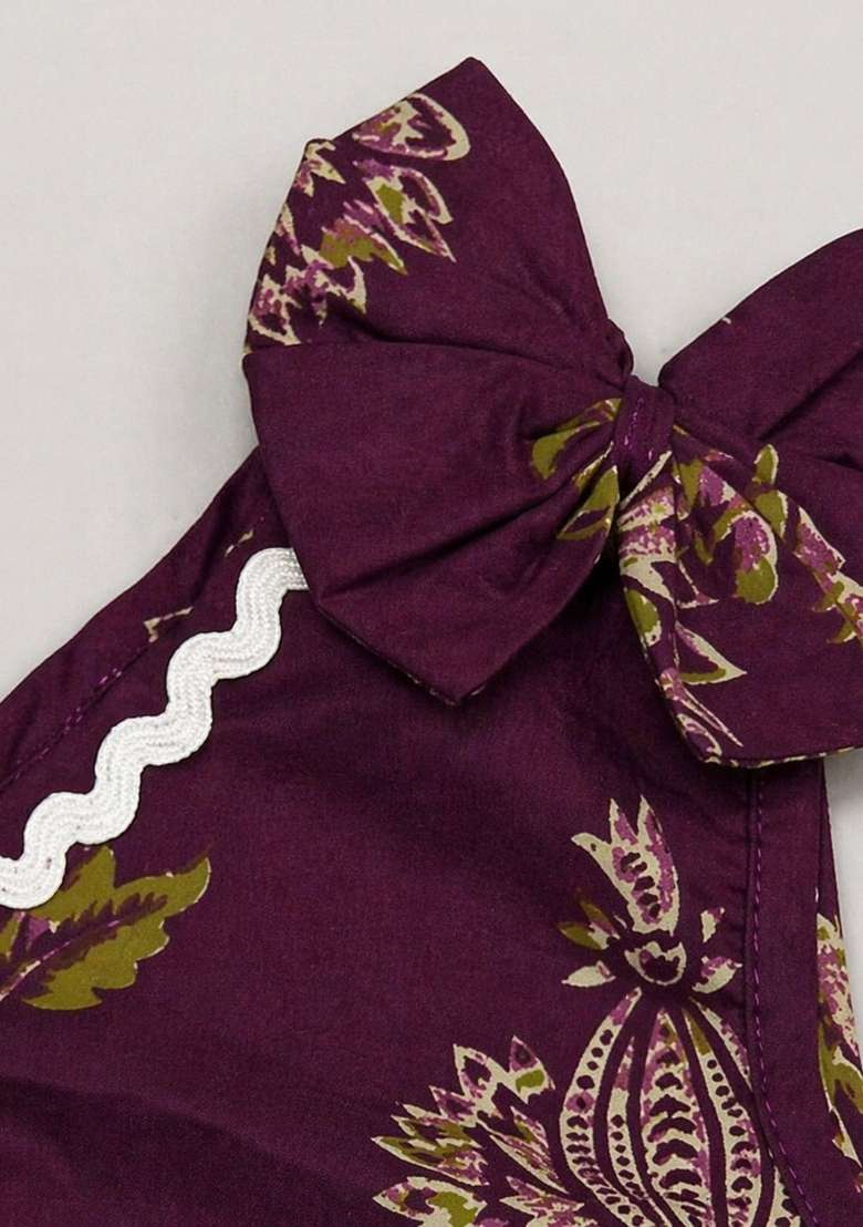 Wine Floral Printed Cambric Co Ord Set For Girls - Indya