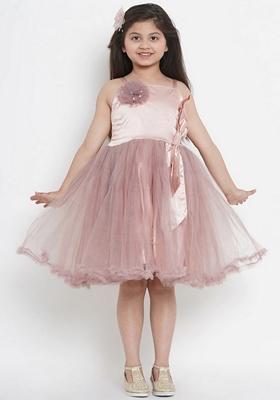 Peach Colour blocked Cotton Blend Dress