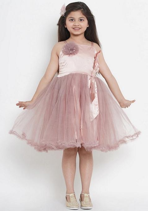 Peach Colour blocked Cotton Blend Dress