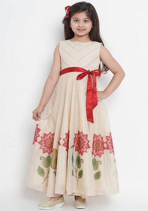 Beige Printed Pure Cotton Dress