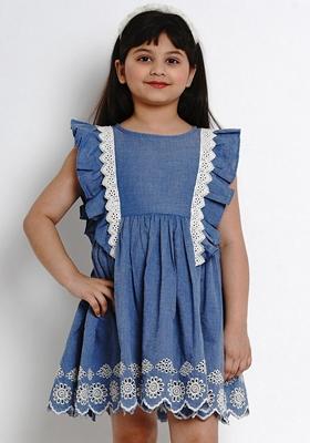 Blue Solid Cotton Dress