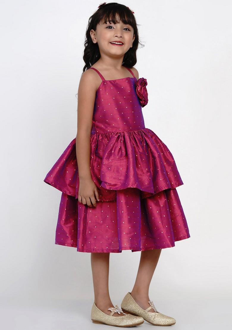 Fuchsia Self Design Jacquard Dress - Indya