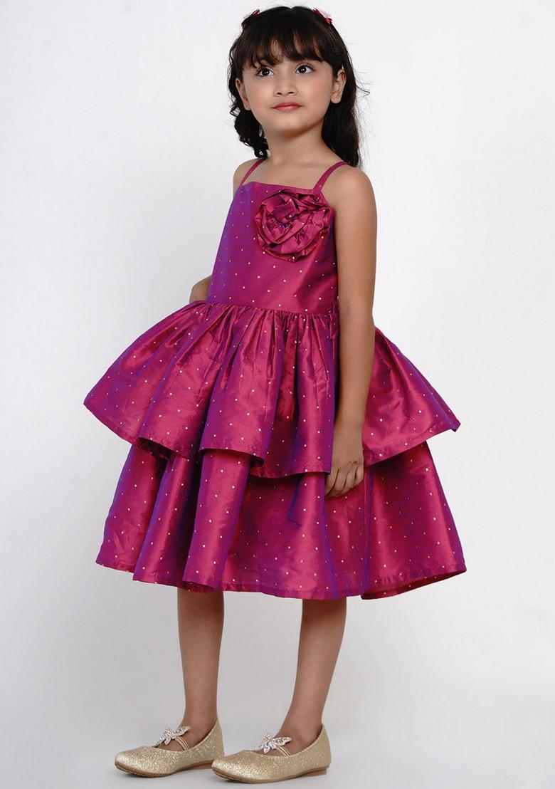 Fuchsia Self Design Jacquard Dress - Indya