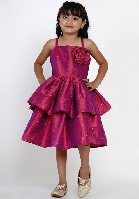 Fuchsia Self Design Jacquard Dress