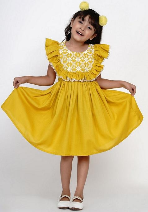 Yellow Embroidered Cotton Dress