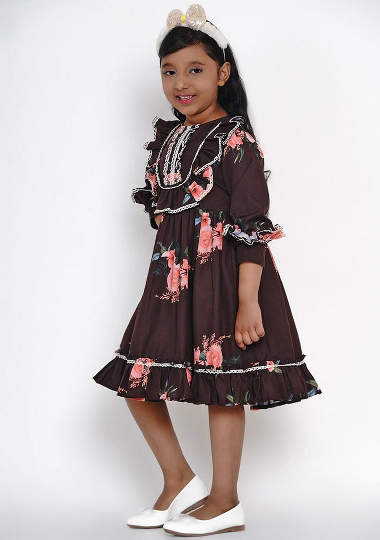 Black Printed Crepe Dress - Indya