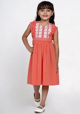 Peach Embroidered Cotton Dress