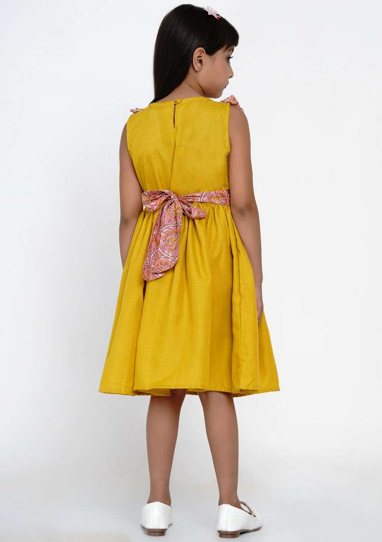 Yellow Printed Cotton Dress - Indya