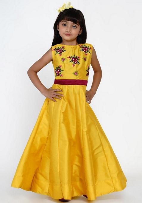 Yellow Embroidered Silk Dress