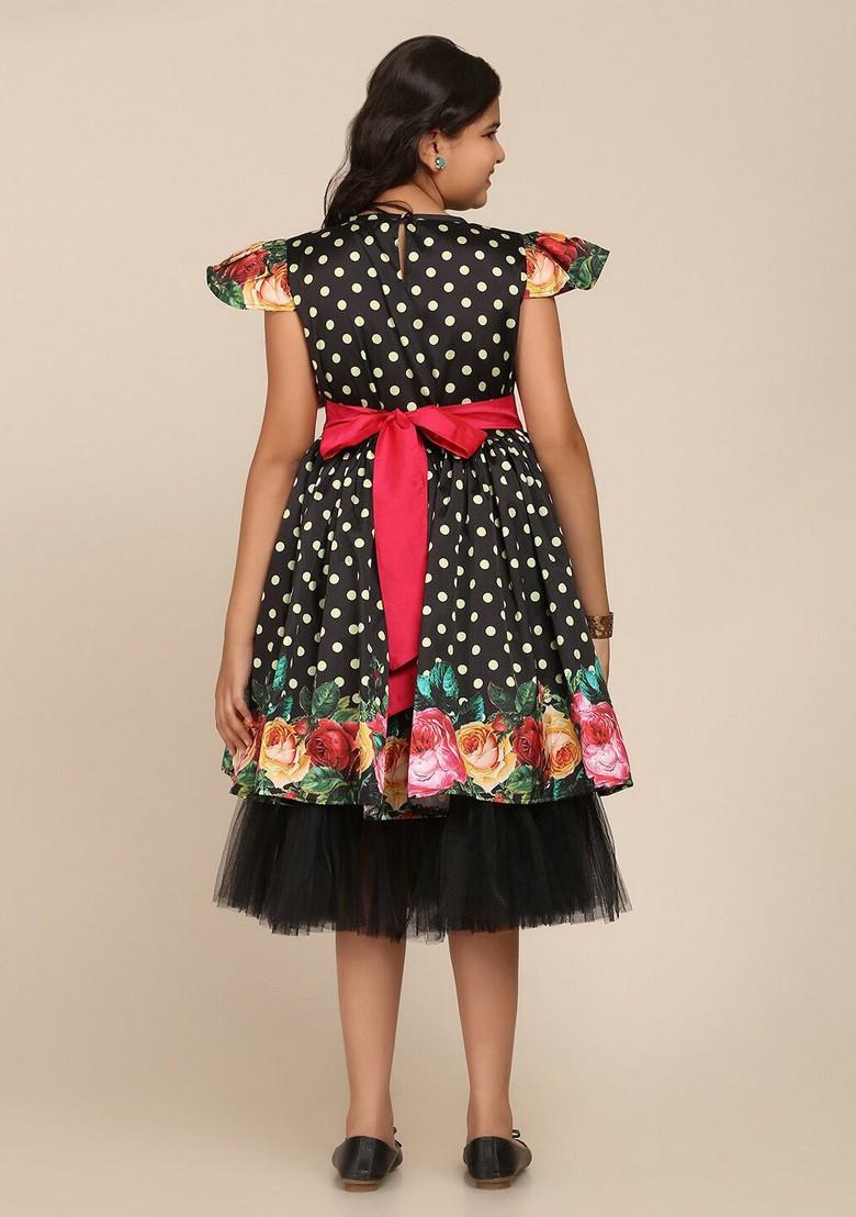 Black Printed Poly Silk Dress - Indya