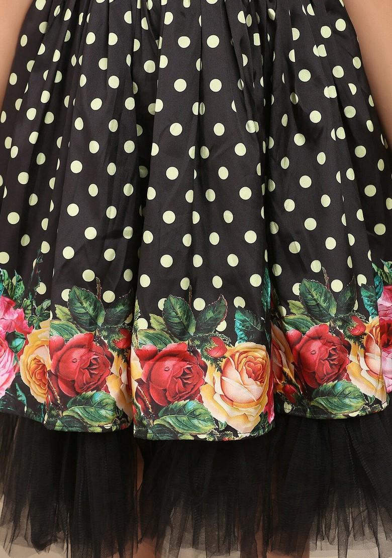 Black Printed Poly Silk Dress - Indya