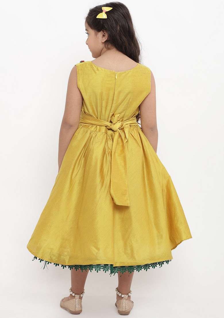 Yellow Embellished Cotton Blend Dress - Indya