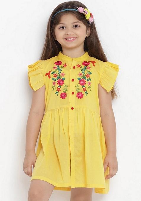 Yellow Embroidered Cotton Dress