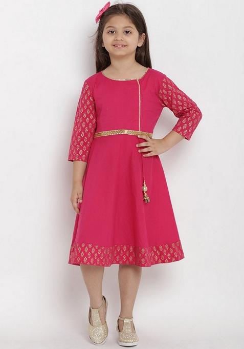 Pink Printed Cotton Blend Dress