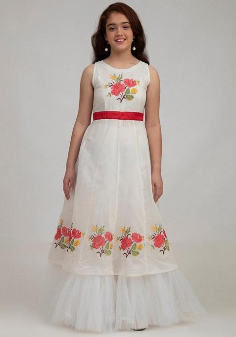 White Embroidered Silk Dress