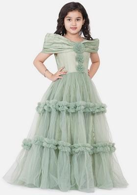 Green Embellished Silk Dress