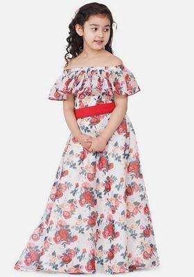 Off White Printed Poly Silk Dress