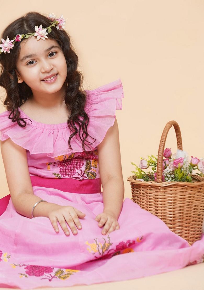 Pink Embroidered Cotton Dress