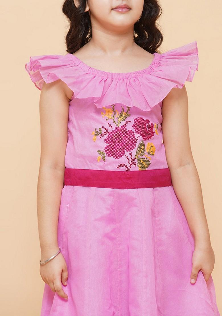 Pink Embroidered Cotton Dress