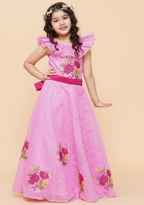 Pink Embroidered Cotton Dress