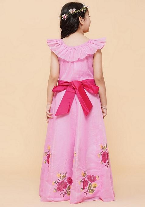 Pink Embroidered Cotton Dress