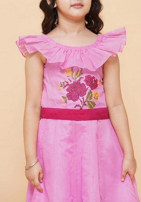 Pink Embroidered Cotton Dress