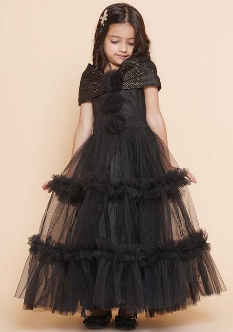 Black Embroidered Polyester Dress