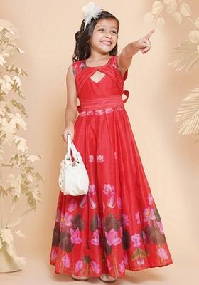 Red Printed Poly Silk Dress