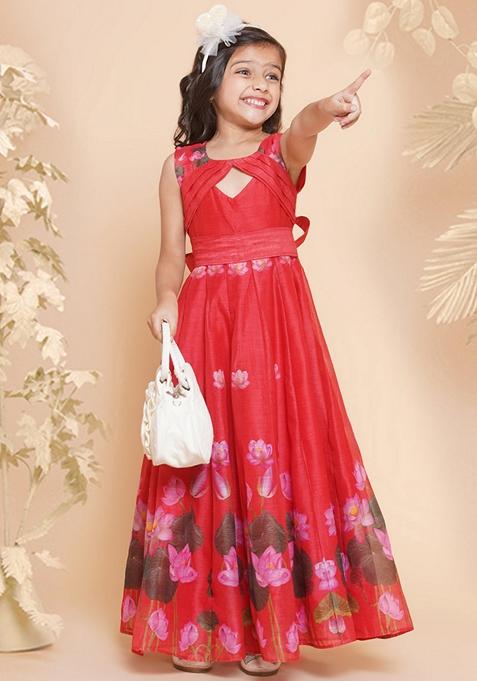 Red Printed Poly Silk Dress