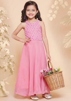 Pink Embroidered Georgette Dress